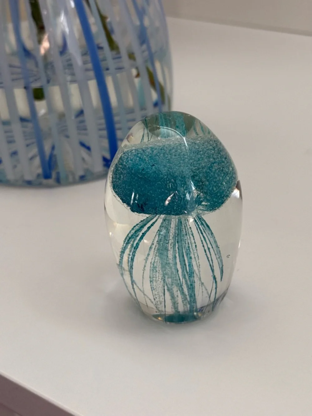 Teal Glass Jellyfish Art Paperweight - Unbranded - Picture 3 of 6